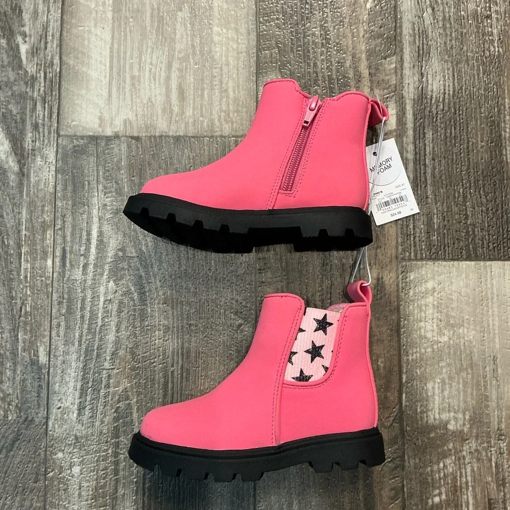 Jumping Beans Girl’s Pink Star-Panel Chelsea Boot Size 8